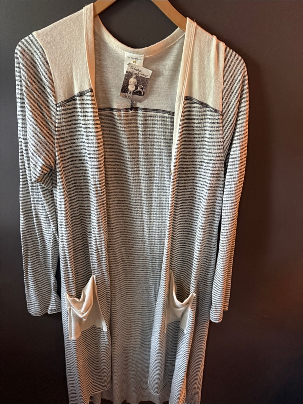 By Together Cream and Gray Striped Open Cardigan/Duster